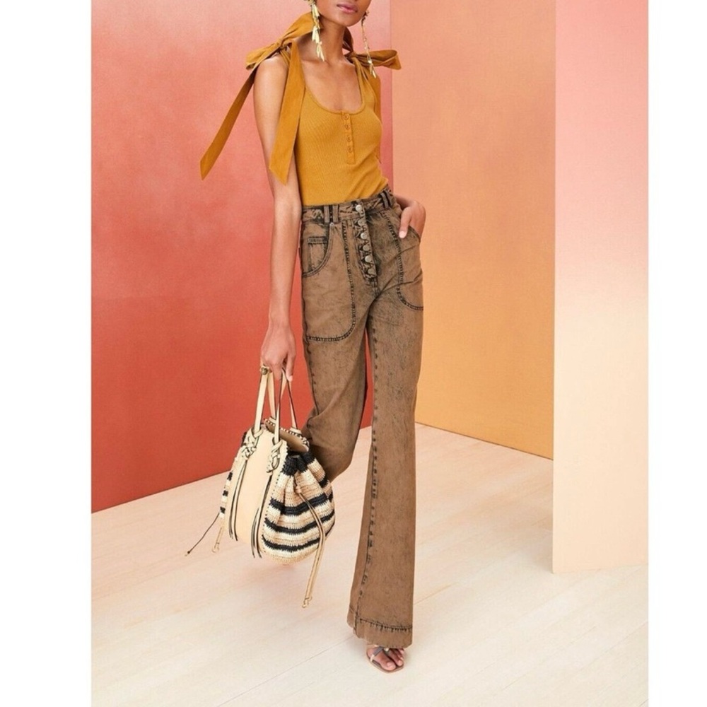 Ulla Johnson Mustard Tank with Brown High-Rise Jeans